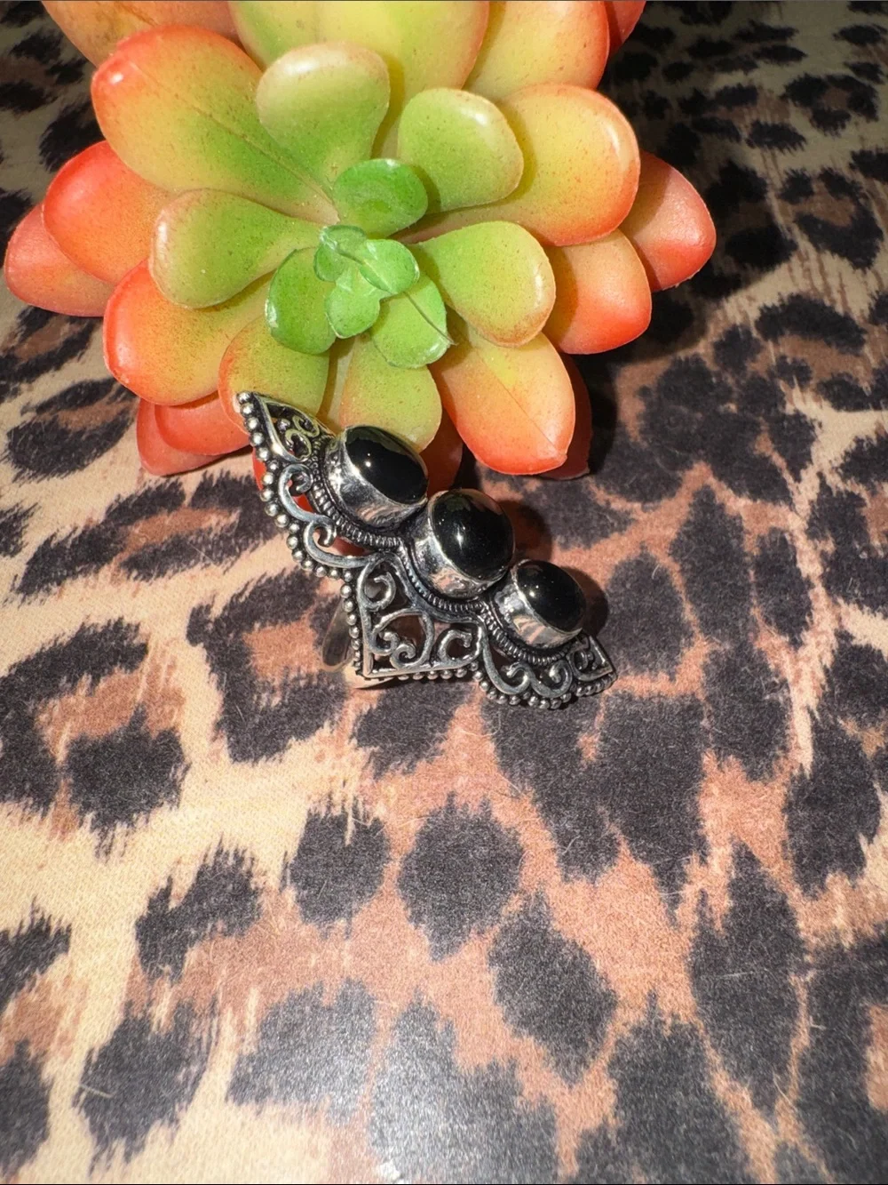 Huge Silver Onyx Ring
